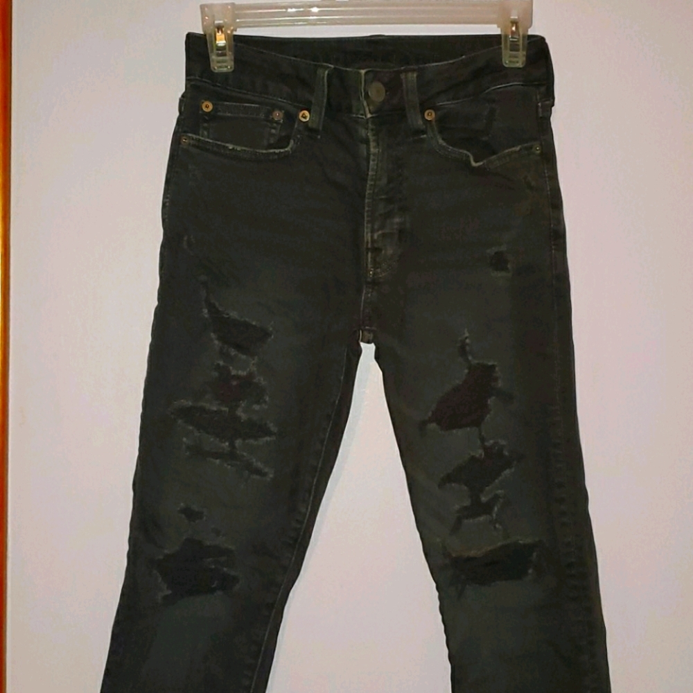 AEO high waisted distressed black jeans